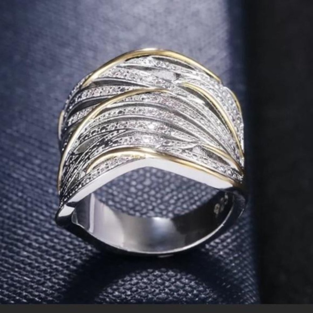 NEW 925 Sterling Silver Two Tone Diamond Ring, beautiful Ring, shiny Ring - Picture 5 of 8
